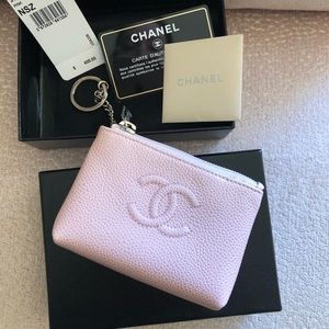 SOLD New Chanel pouch with key ring light pink caviar